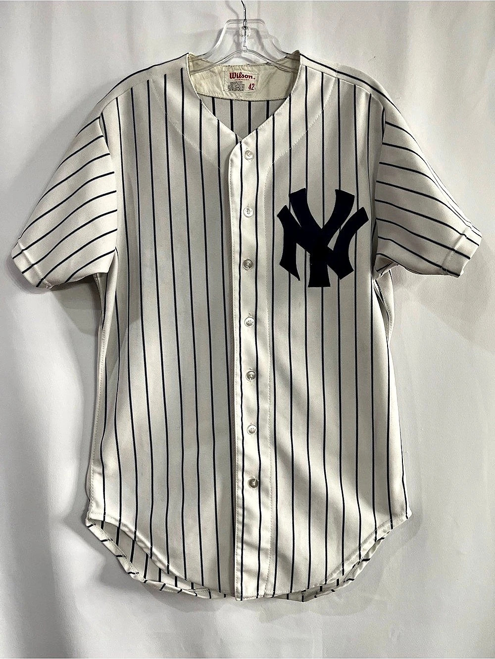 Vintage Wilson New York Yankees Pinstripe Baseball Jersey made in USA size 42